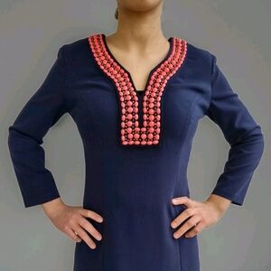 Lilly Pulitzer Navy Dress with Coral Embellishments